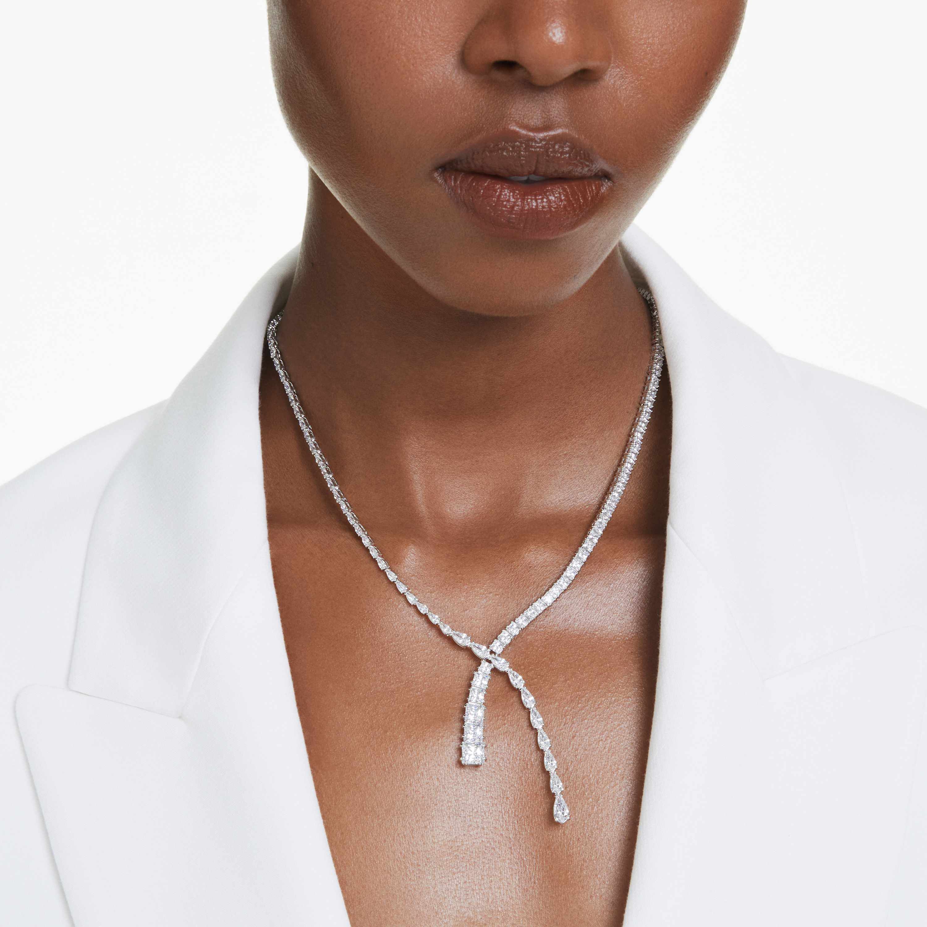swarovski matrix y necklace  mixed cuts  white  rhodium plated