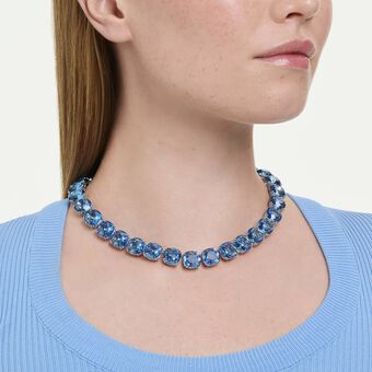 swarovski millenia necklace  cushion cut  blue  rhodium plated