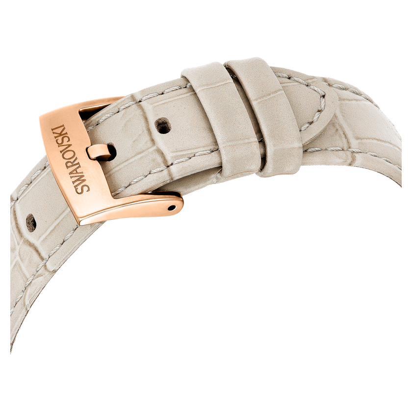swarovski matrix tennis chrono watch  swiss made  leather strap  beige  rose gold tone finish