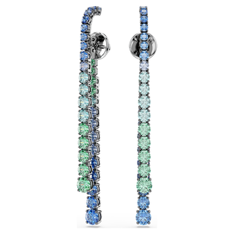 swarovski matrix drop earrings  gradient of round cuts  multicolored  ruthenium plated