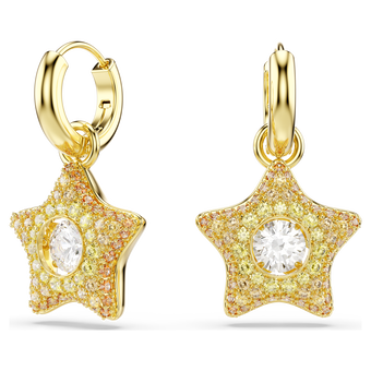 swarovski sublima drop earrings  round cut  star  multicolored  18k gold finish