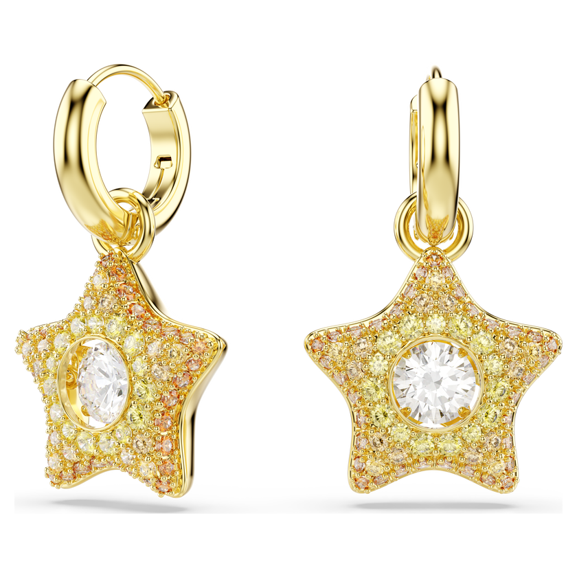 swarovski sublima drop earrings  round cut  star  multicolored  18k gold finish
