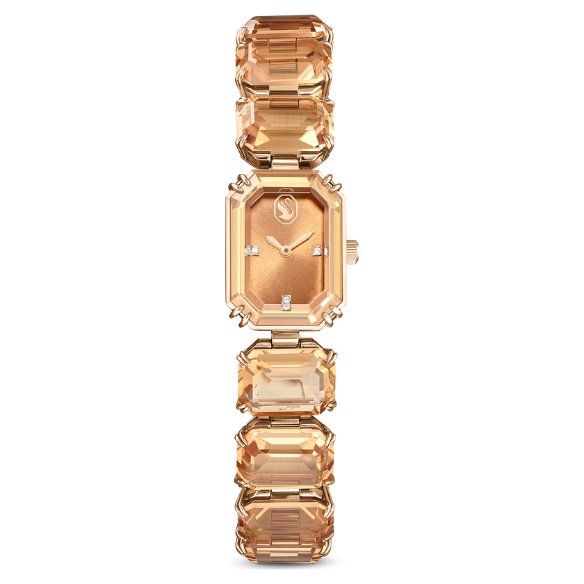 swarovski watch  octagon cut bracelet  brown  champagne gold tone finish