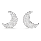 Luna clip earrings, Moon, White, Rhodium plated