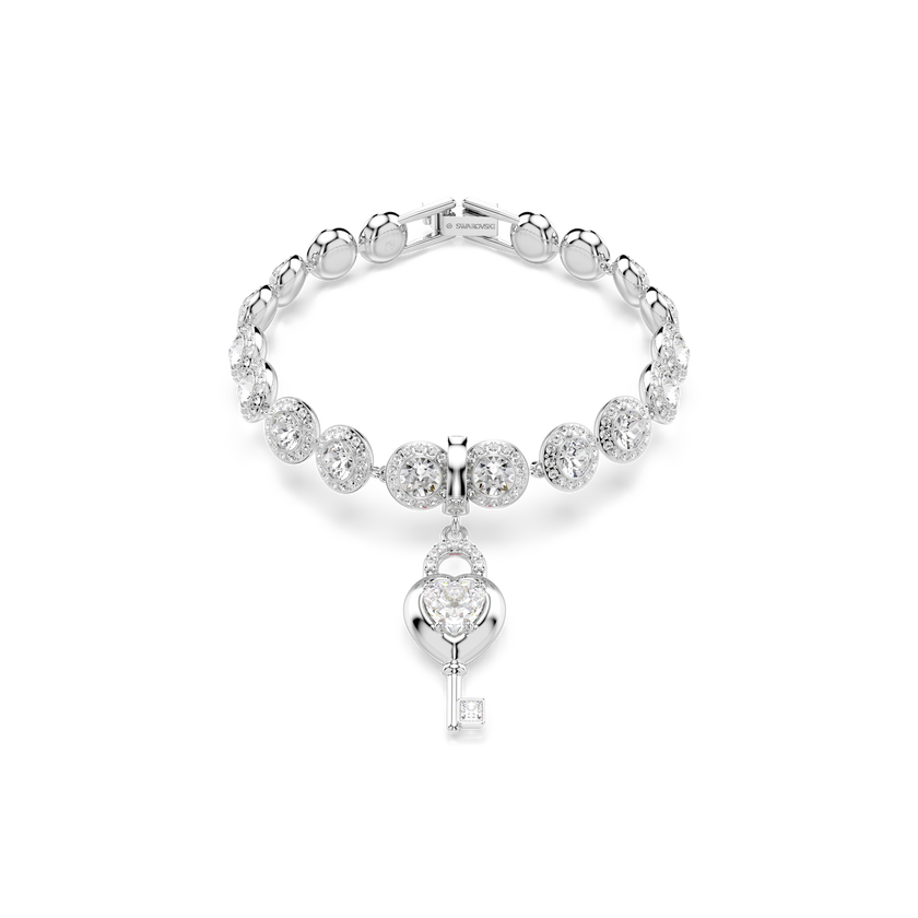 swarovski idyllia charm  mixed cuts  heart with key  white  rhodium plated