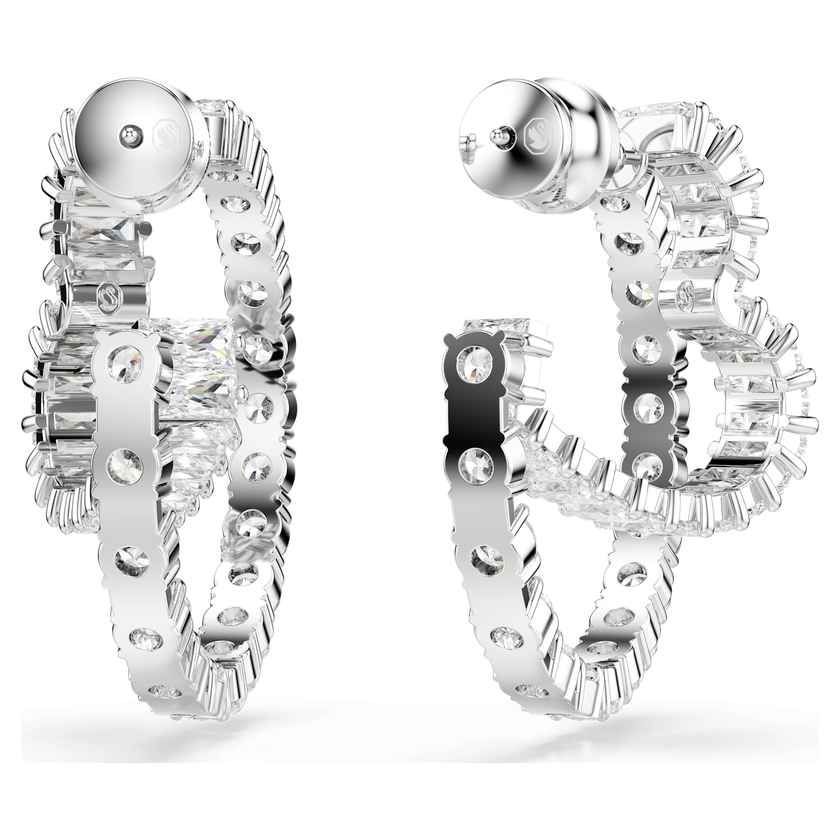 swarovski matrix hoop earrings  mixed cuts  heart  white  rhodium plated