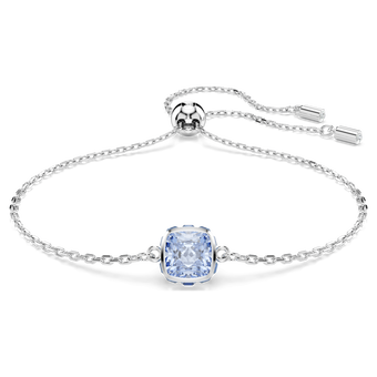 swarovski birthstone bracelet  square cut  march  blue  rhodium plated