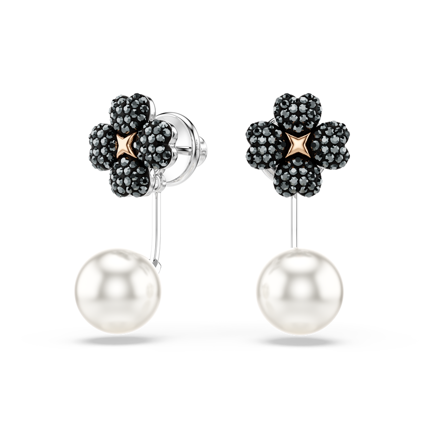 swarovski latisha earrings  pav   clover  black  mixed metal finish