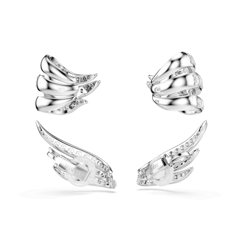 swarovski vienna ear cuffs  mixed cuts  swan  white  rhodium plated