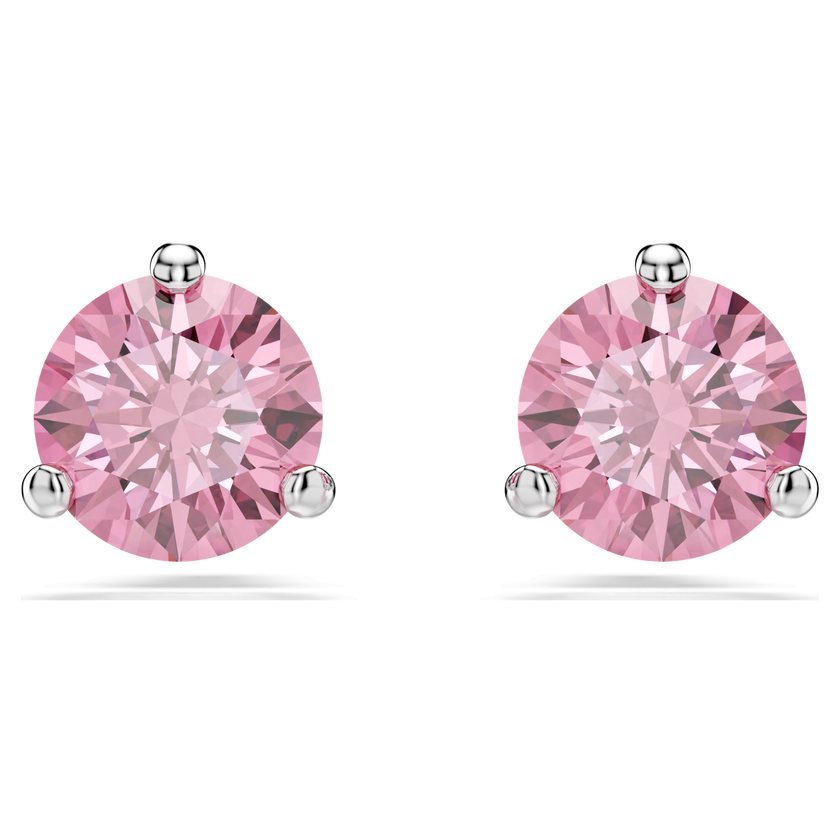 swarovski solitaire stud earrings  round cut  pink  rhodium plated