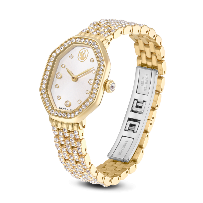 swarovski dextera octagon watch  swiss made  metal bracelet  gold tone  gold tone finish