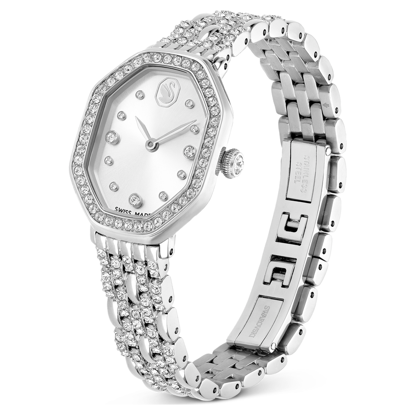 swarovski dextera octagon watch  swiss made  metal bracelet  silver tone  stainless steel
