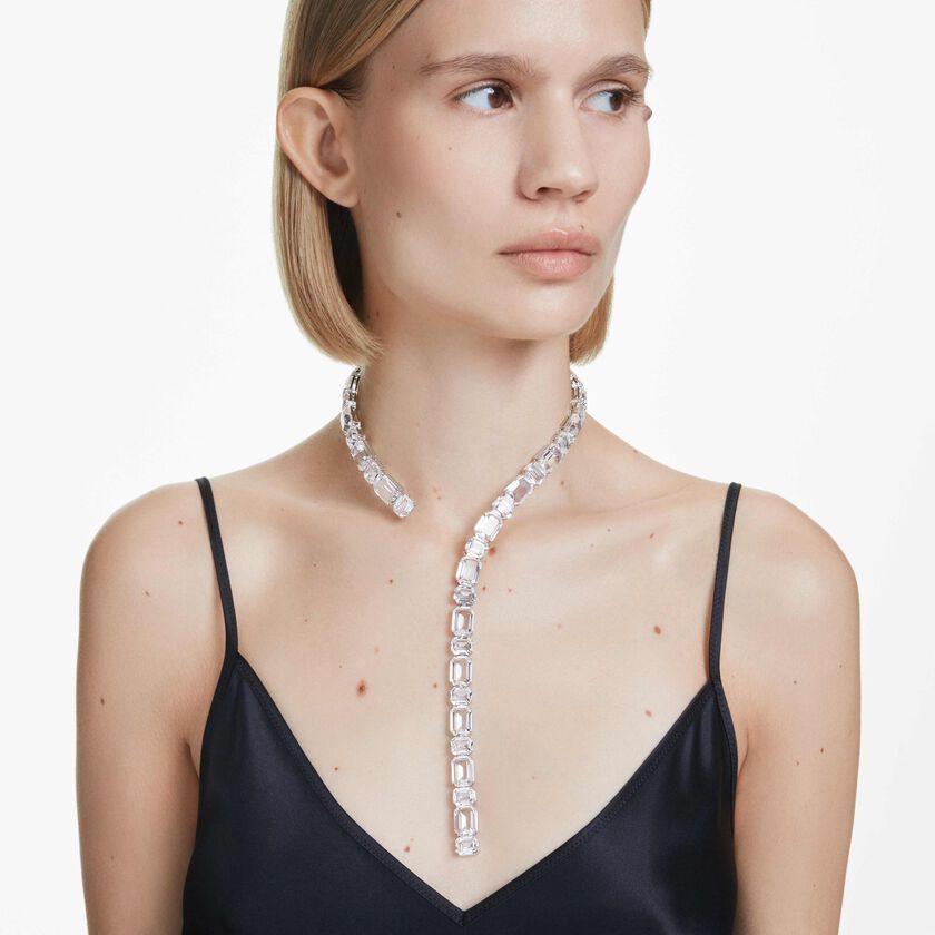 swarovski millenia tennis necklace  octagon cut  white  rhodium plated