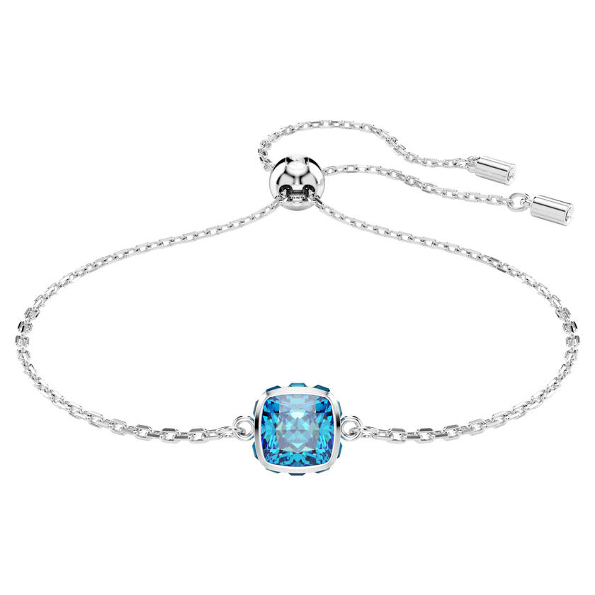 swarovski birthstone bracelet  square cut  december  blue  rhodium plated