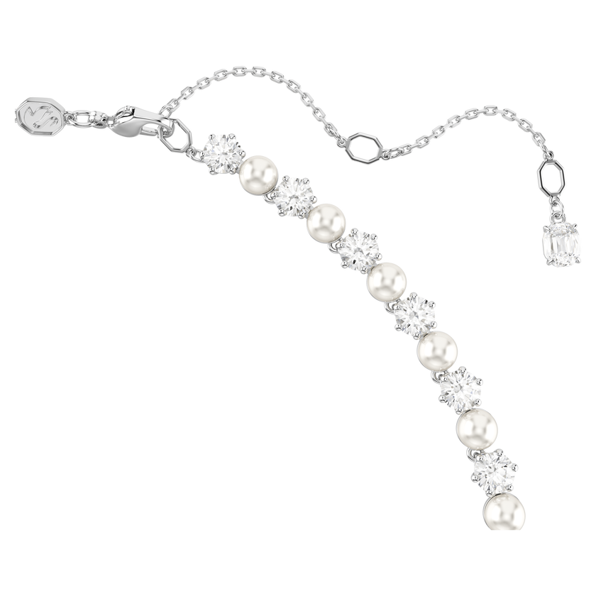 swarovski matrix tennis necklace  crystal pearl  round cut  white  rhodium plated
