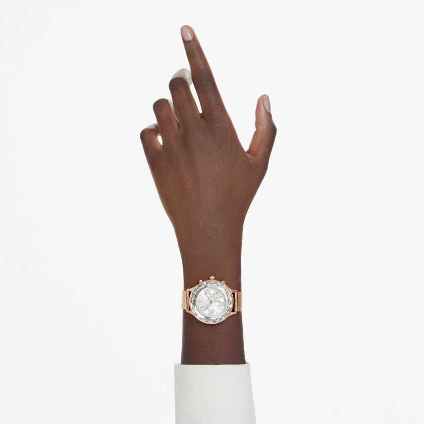 swarovski nova chrono watch  swiss made  metal bracelet  rose gold tone  rose gold tone finish