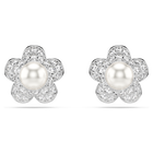 ariana grande x swarovski stud earrings  round cut  flower  white  rhodium plated