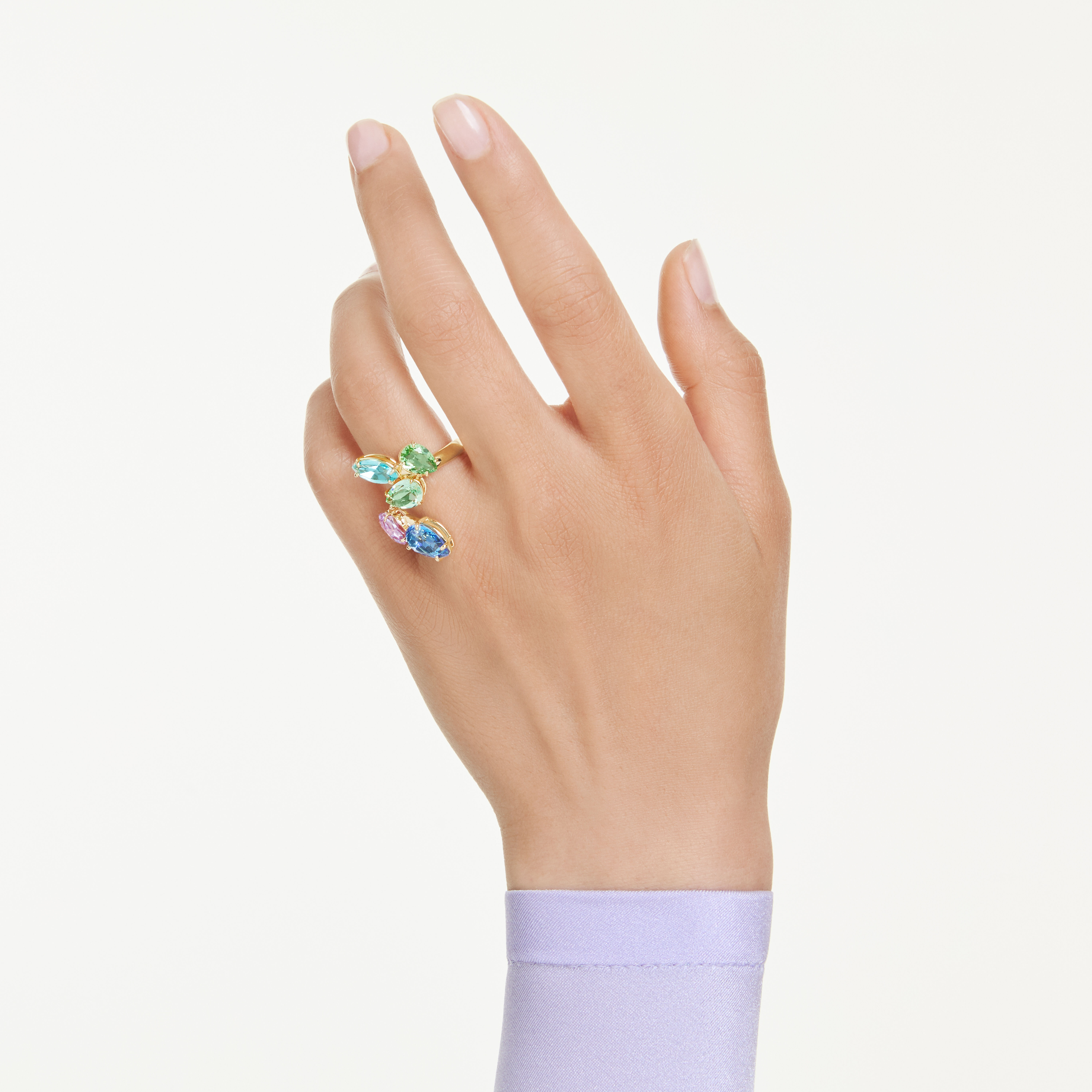 swarovski gema motif ring  mixed cuts  multicolored  gold tone plated