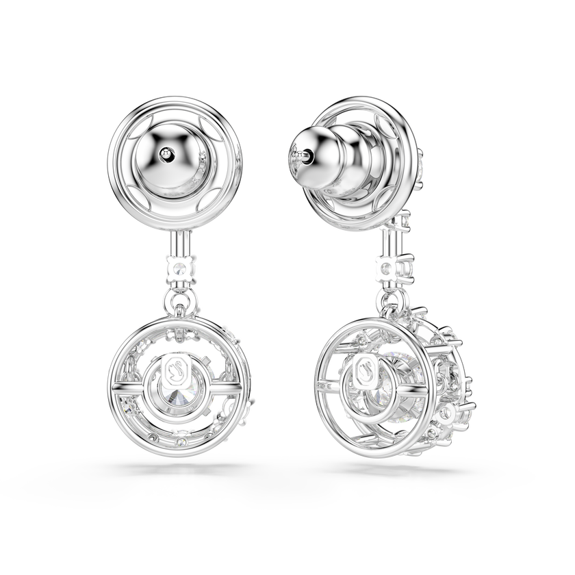 swarovski constella drop earrings  round cut  dancing stone  white  rhodium plated