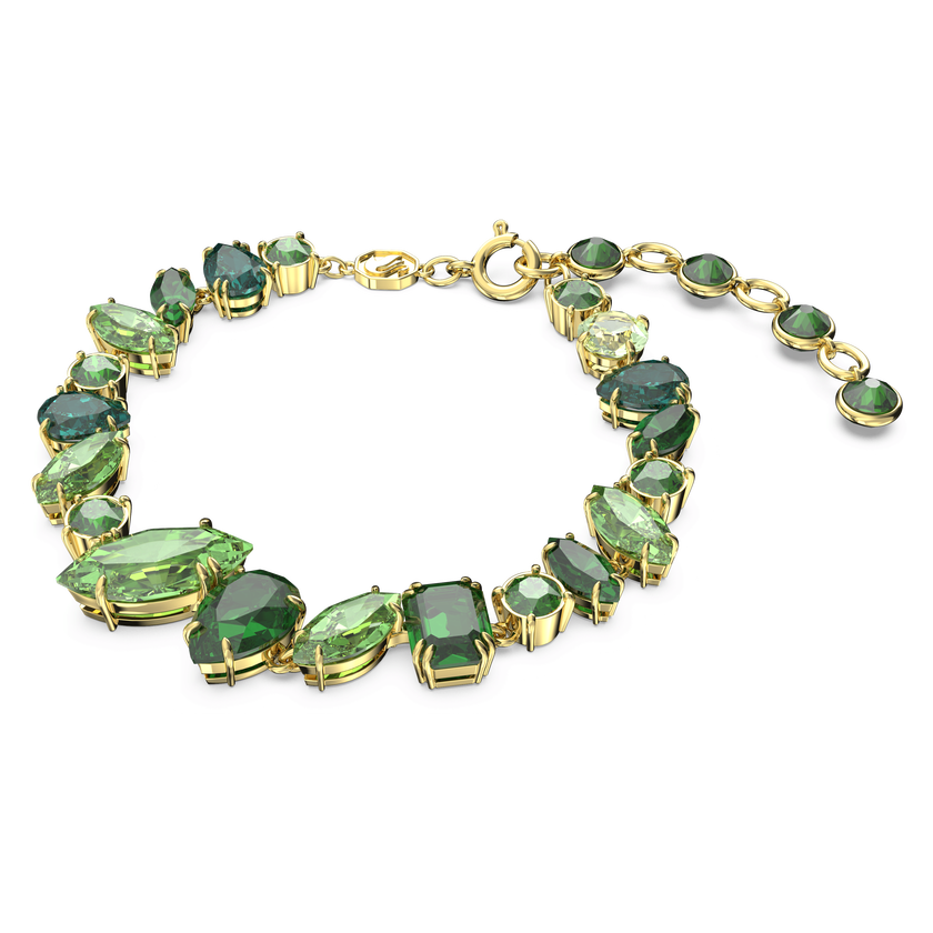 swarovski gema bracelet  mixed cuts  green  gold tone plated