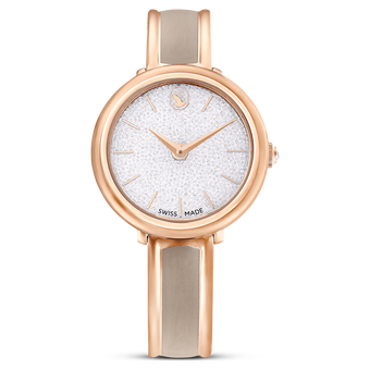swarovski crystalline bangle watch swiss made metal bracelet beige rose gold tone finish