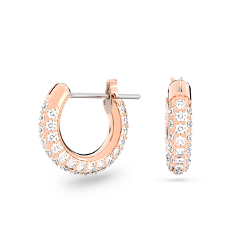 swarovski stone hoop earrings  pav   small  white  rose gold tone plated