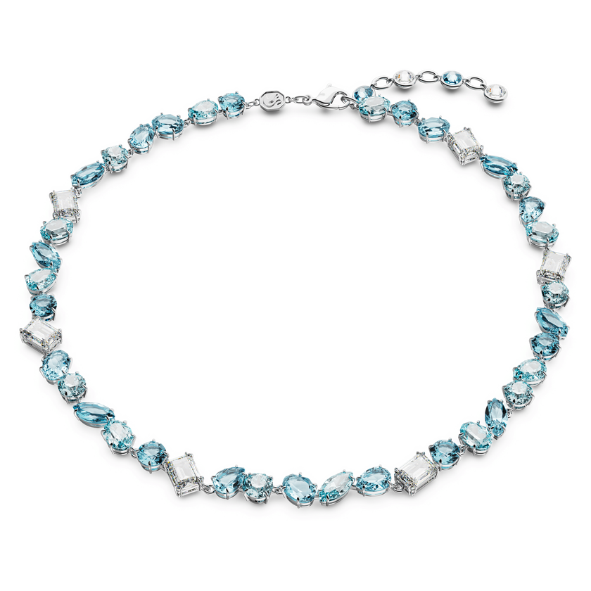 swarovski gema necklace  mixed cuts  blue  rhodium plated
