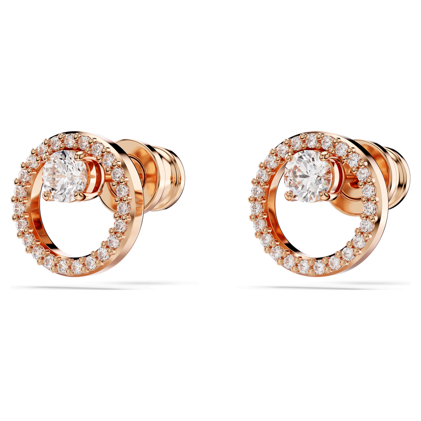 swarovski constella stud earrings  round cut  white  rose gold tone plated