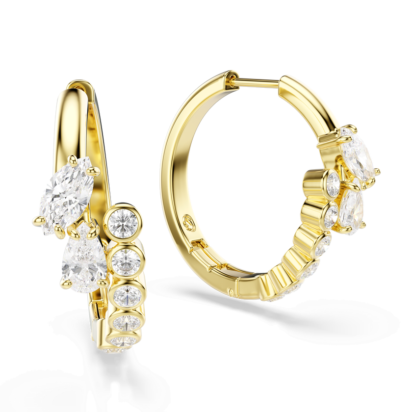 swarovski mesmera hoop earrings  mixed cuts  white  18k gold finish