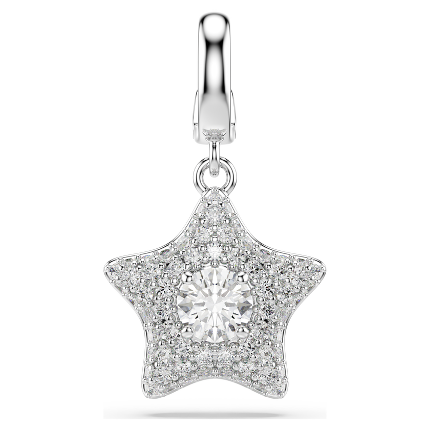 swarovski sublima charm  round cut  star  white  rhodium plated