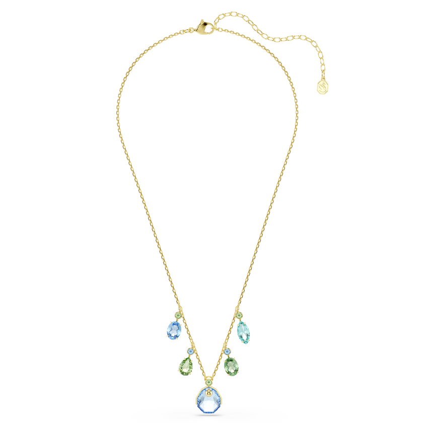 swarovski gema necklace  mixed cuts  drop  multicolored  gold tone plated