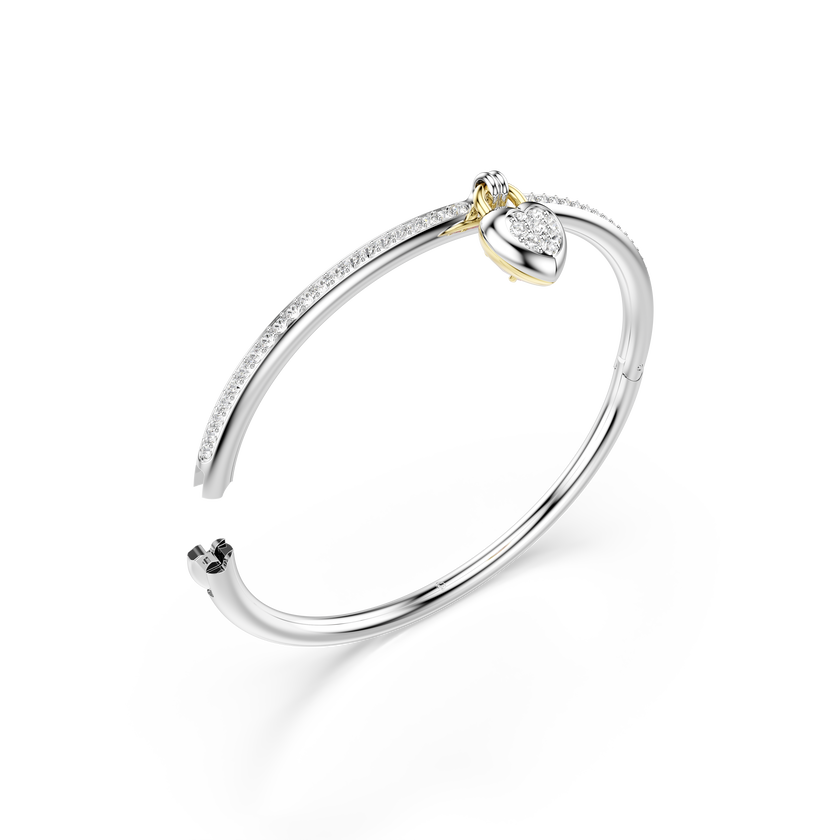 swarovski idyllia bangle  mixed cuts  heart  pink  mixed metal finish