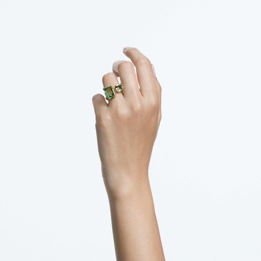 swarovski millenia cocktail ring  octagon cut crystals  green  gold tone plated