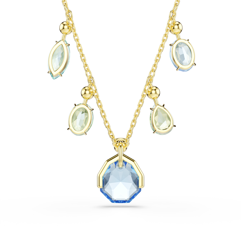 swarovski gema necklace  mixed cuts  drop  multicolored  gold tone plated