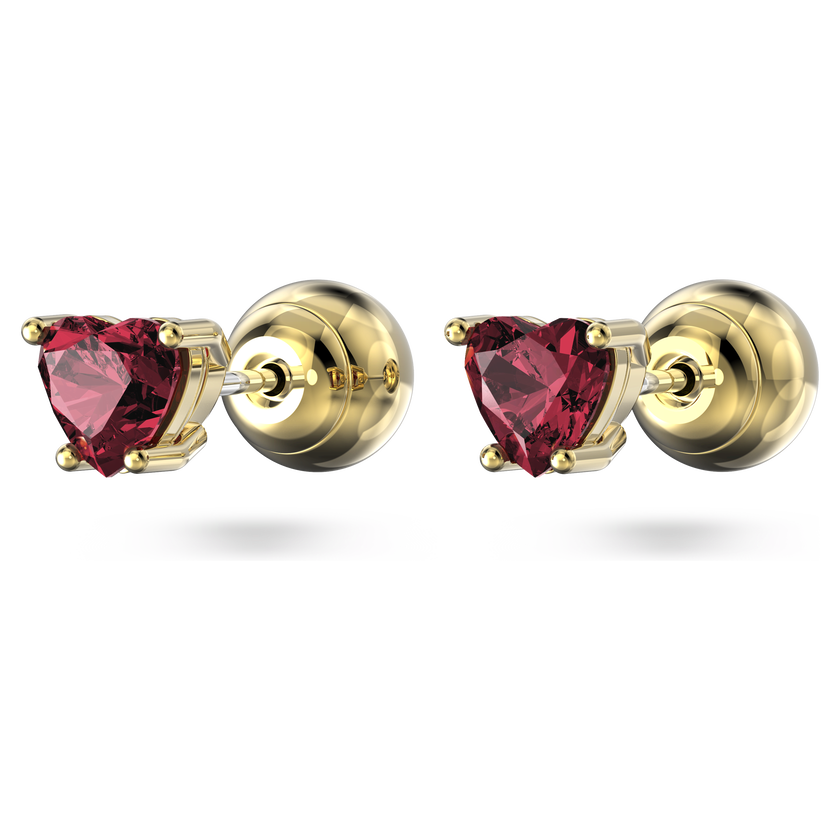 swarovski chroma stud earrings  heart  red  gold tone plated