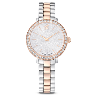 swarovski matrix 3 link watch  swiss made  metal bracelet  silver tone  rose gold tone finish