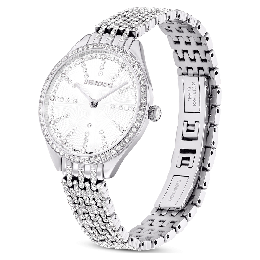 swarovski attract watch  swiss made  full pav    crystal bracelet  silver tone  stainless steel