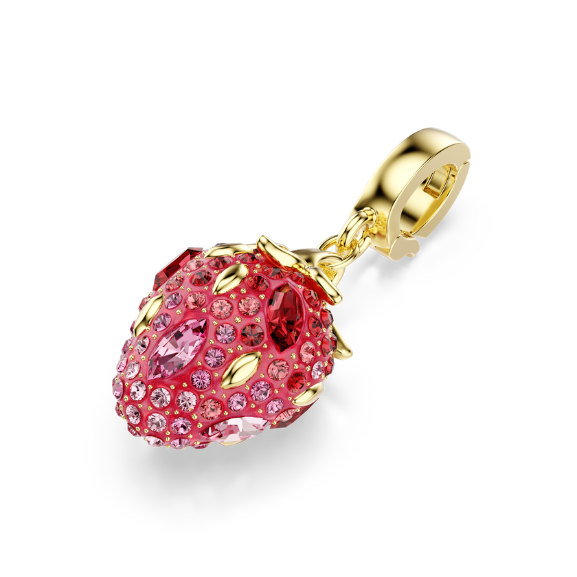 swarovski idyllia charm  mixed cuts  strawberry  red  gold tone plated