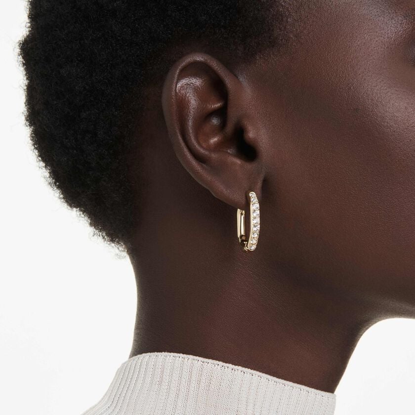 swarovski dextera hoop earrings  octagon shape  round cut  white  gold tone plated