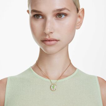 swarovski chroma pendant  octagon cut  green  gold tone plated