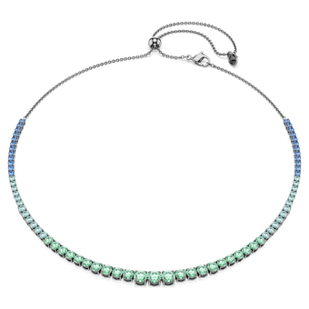 swarovski matrix tennis necklace  gradient of round cuts  multicolored  ruthenium plated