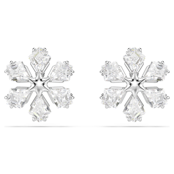 swarovski idyllia stud earrings  mixed cuts  snowflake  white  rhodium plated