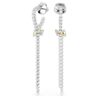 swarovski hyperbola drop earrings  round cut  knot  white  mixed metal finish