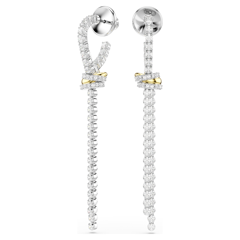 swarovski hyperbola drop earrings  round cut  knot  white  mixed metal finish