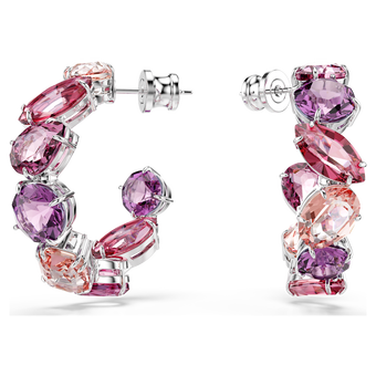 swarovski gema hoop earrings  pink  rhodium plated