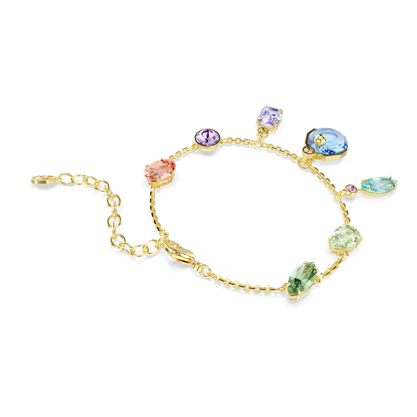 swarovski gema bracelet  mixed cuts  dangling crystals  multicolored  gold tone plated