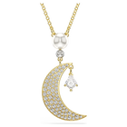 swarovski symbolica pendant  round cut  moon  white  18k gold finish