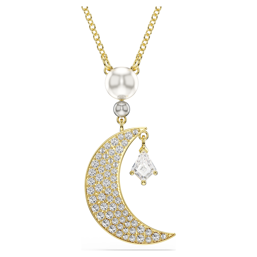 swarovski symbolica pendant  round cut  moon  white  18k gold finish