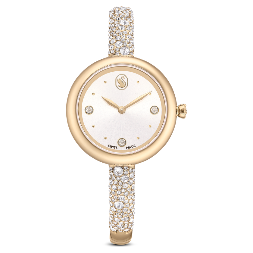 swarovski sublima bangle watch  swiss made  metal bracelet  gold tone  champagne gold tone finish