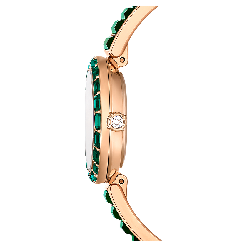 swarovski matrix bangle watch  swiss made  crystal bracelet  green  champagne gold tone finish